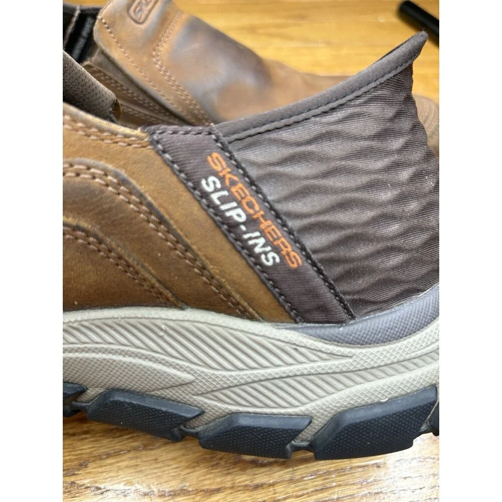 Skechers Respected Elgin Shoes Men’s 11.5 Brown Leather Hands Free Memory Foam